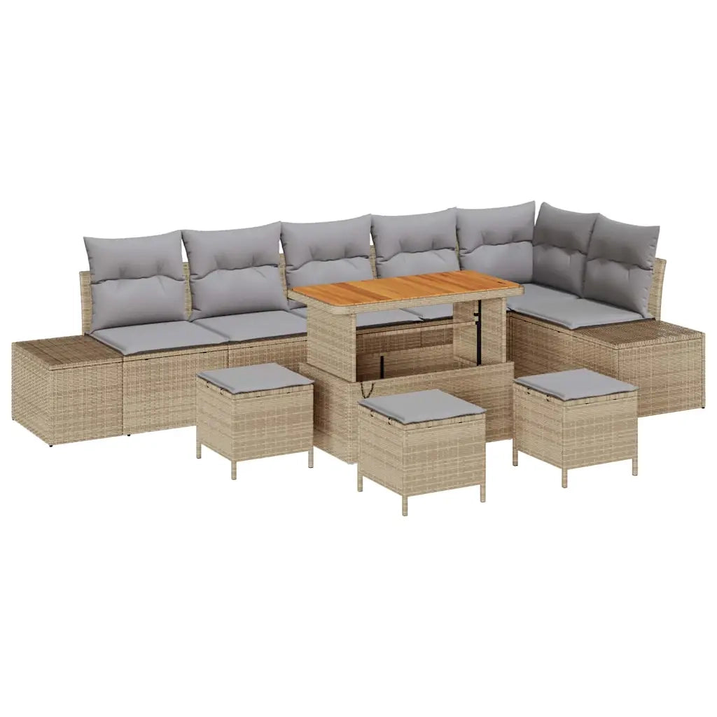 Set Divano da Giardino con cuscino 10 pcs Beige Poly Rattan