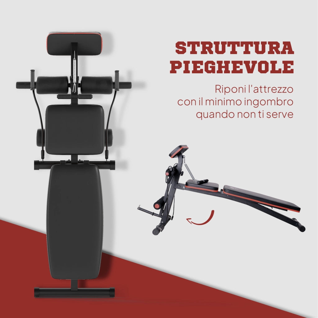 Panca Fitness Pieghevole ¨C Xylo ¨C Multifunzione con Schienale Regolabile a 7 Livelli, Rosso