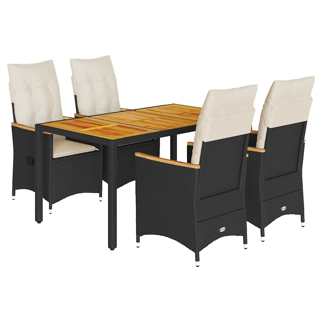 Set da Pranzo da Giardino 5 pz Nero con Cuscini in Polyrattan