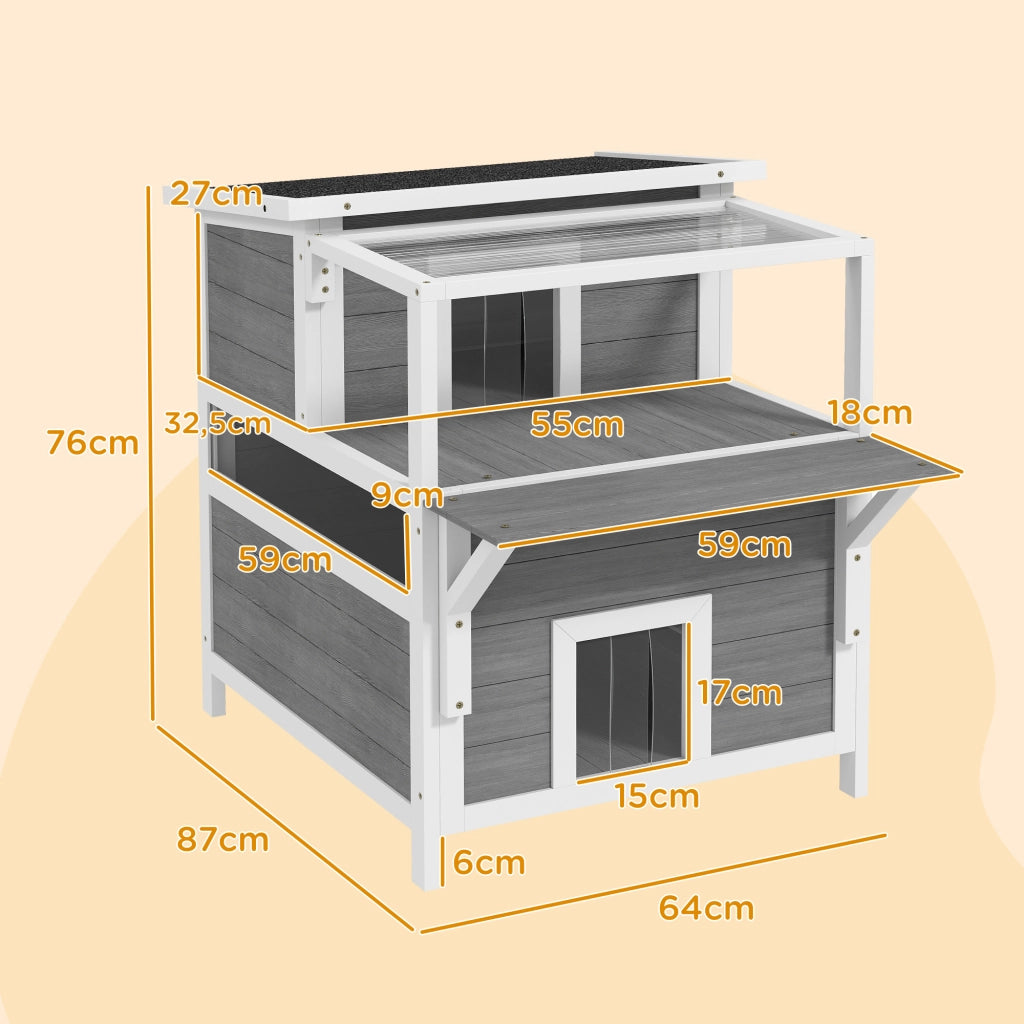 Casetta per gatti 2 livelli con balcone ¨C Minimal ¨C grigio chiaro