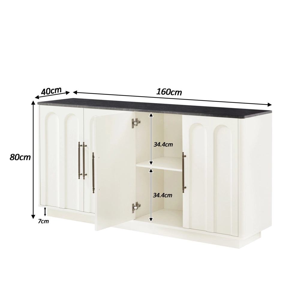 Sideboard con frontale ad arco 160 cm in MDF bianco e nero; con 4 ante e chiusura soft-close