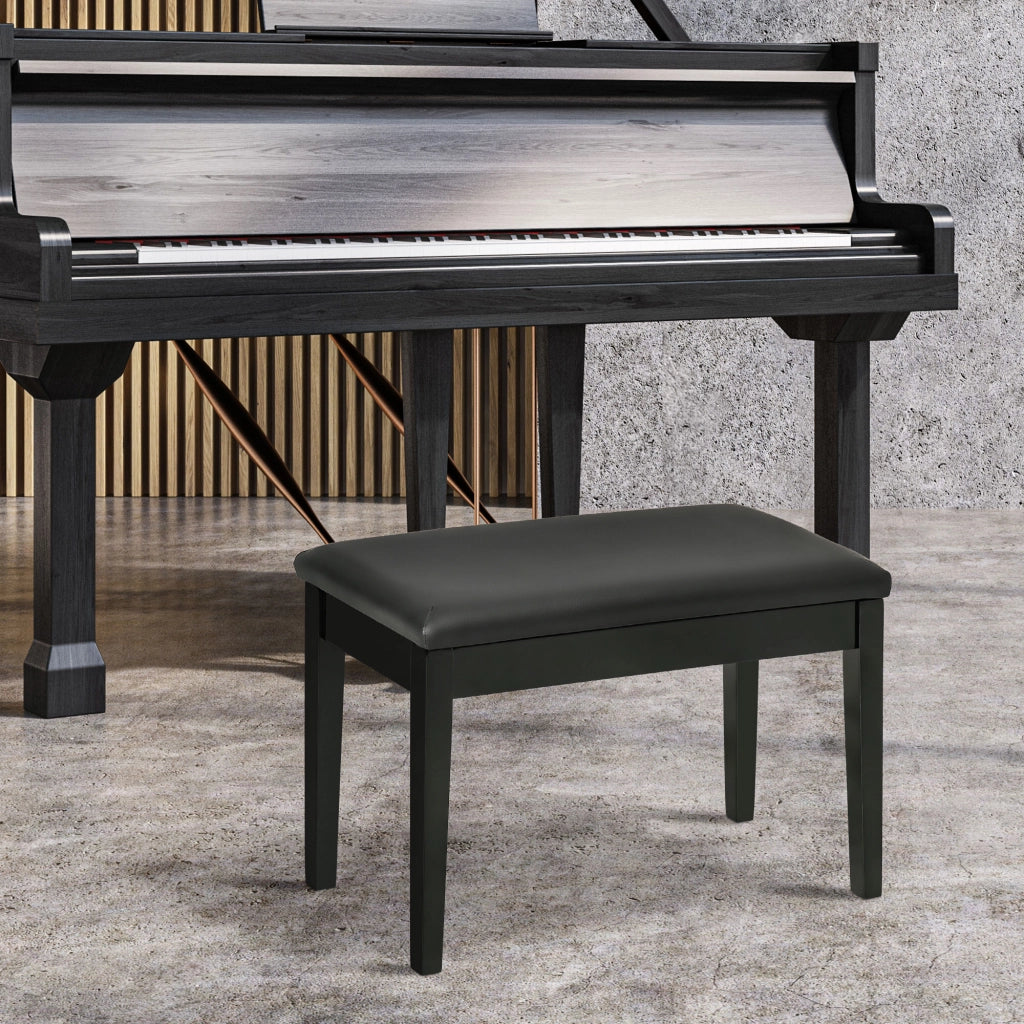 Panca per Pianoforte ¨C Xylo ¨C Seduta Imbottita Rivestimento Sintetico Legno Massello Nero 75x35x49