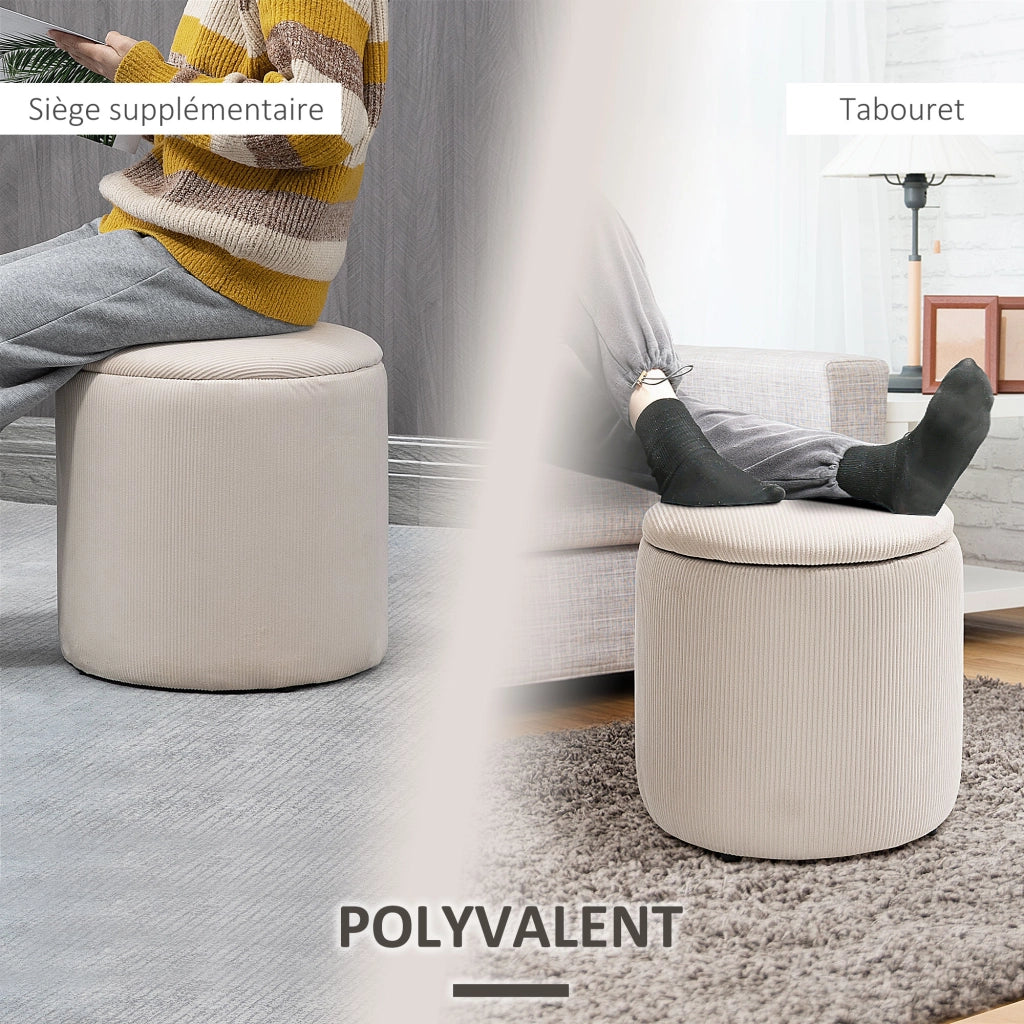 Poggiapiedi in tessuto velluto ¨C Minimal ¨C crema, ?40 e ?30 cm