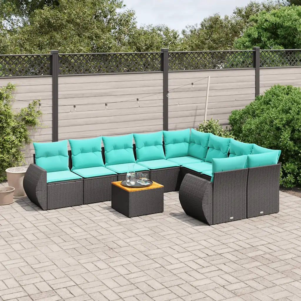 Set Divani da Giardino 10 pz con Cuscini Nero in Polyrattan 3225161