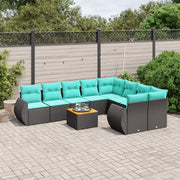 Set Divani da Giardino 10 pz con Cuscini Nero in Polyrattan 3225161