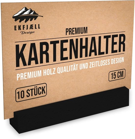 Houder per carte in legno di betulla 15 cm nero, set da 10, pesante e stabile - come supporto per foto, standard per cartoline, supporto per menu, supporto per biglietto, decorazione per matrimoni e molto altro.