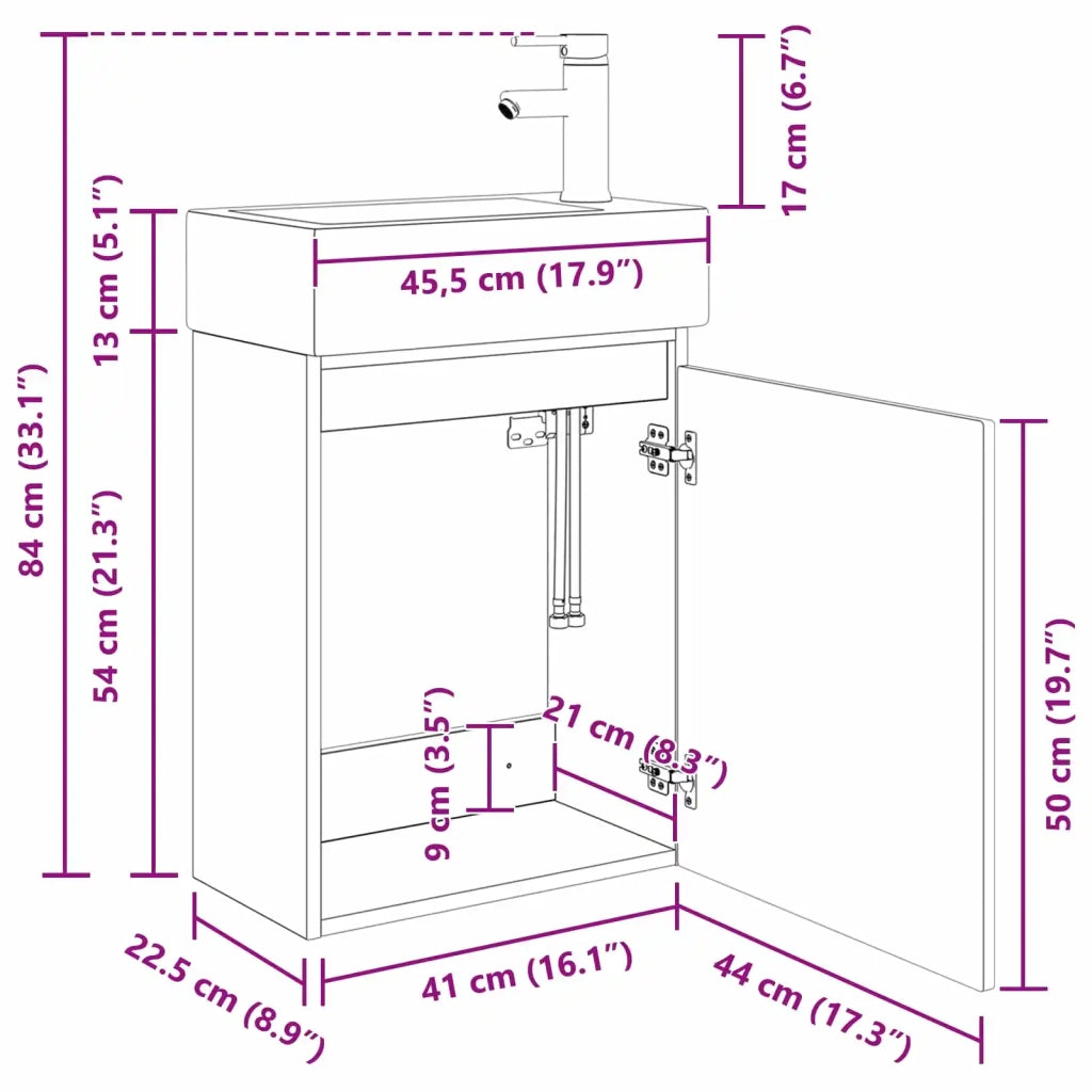 Mobile Bagno | Armadio da bagno con rubinetto Bianco Lucido 45,5 x 25,5 x 84 cm