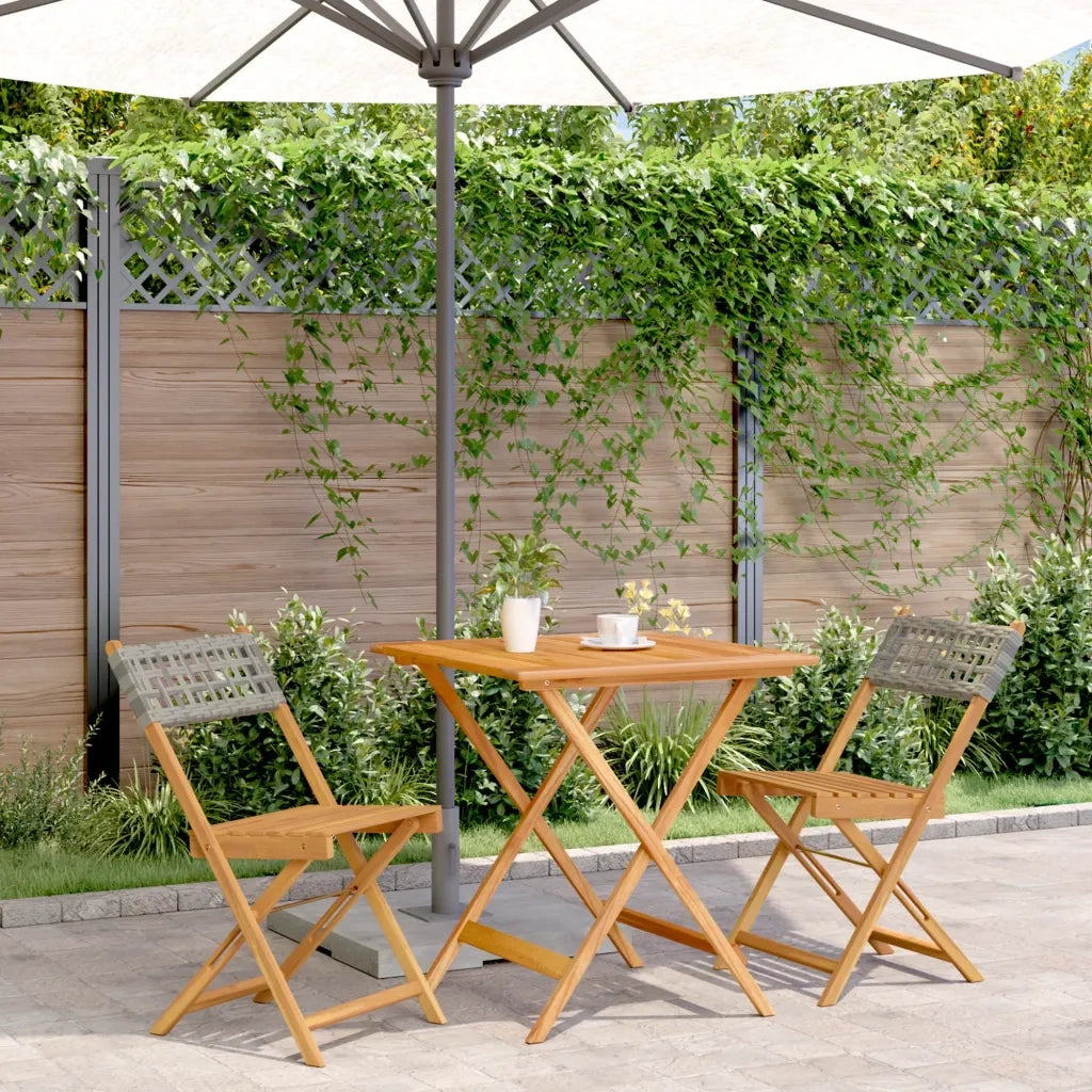 Set da Bistrot 3 pz | Set Salotto da Giardino Grigio in Polyrattan e Legno Massello
