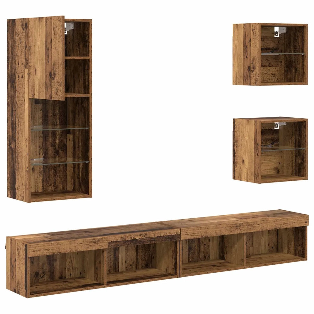 Mobile Porta TV con LED 5 pz-Credenza per TV Legno vecchio 518121