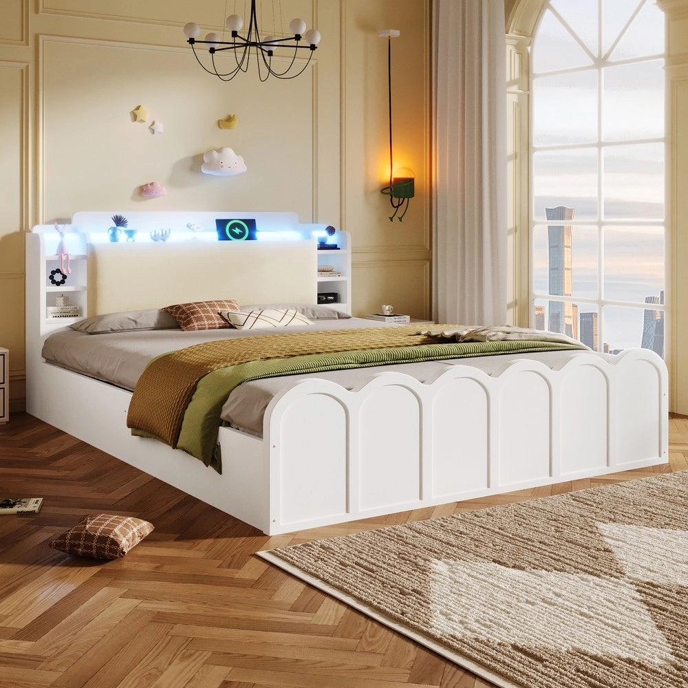 Letto Contenitore con LED e USB 140x200 ¨C Xylo ¨C Bianco