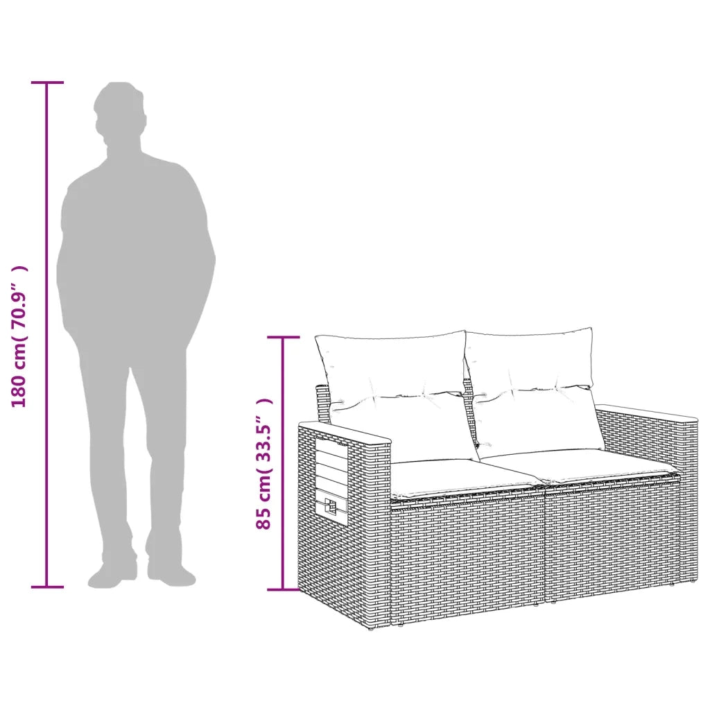 Divano da giardino con cuscini 2 posti nero in polyrattan 366036