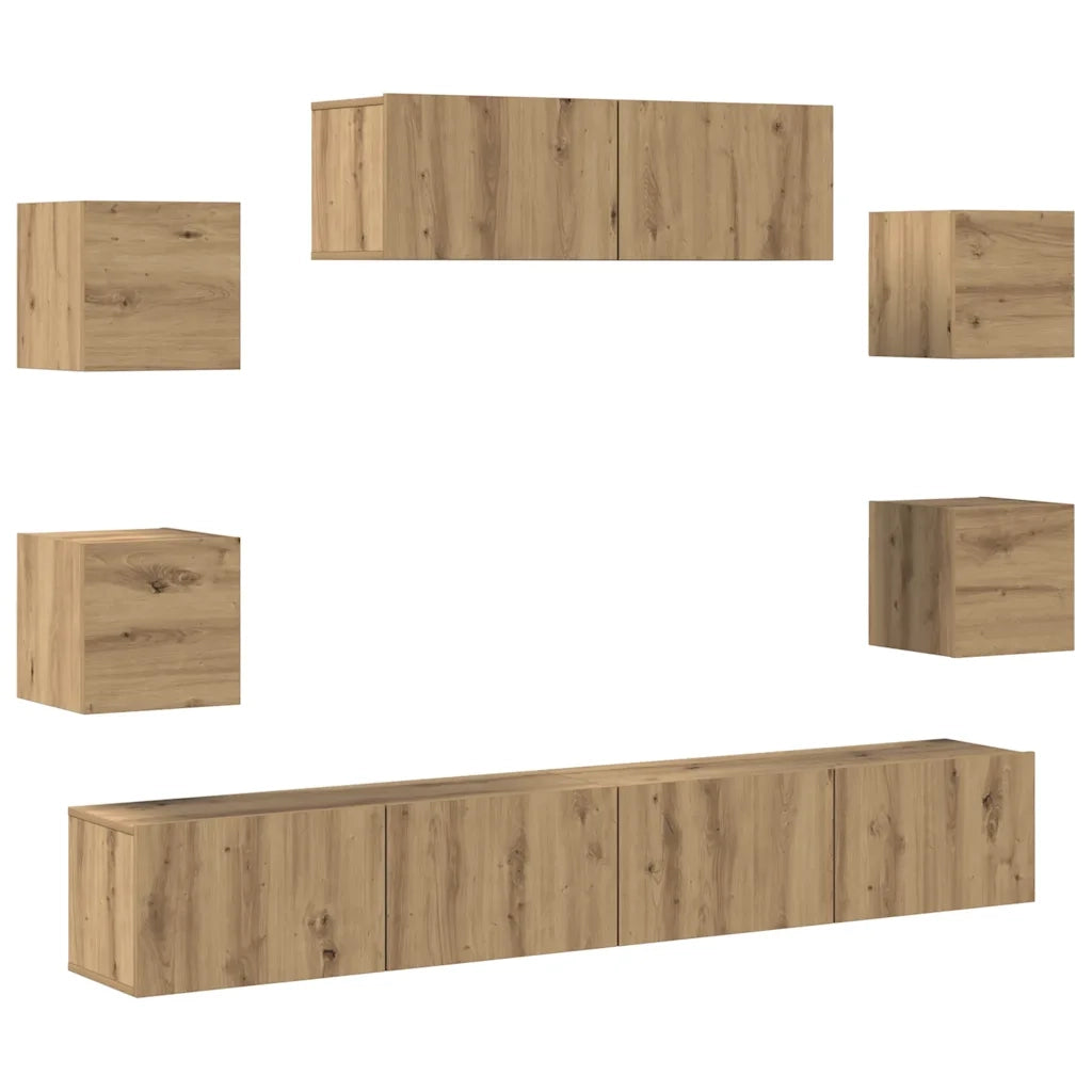 Set Mobile TV 7 pz | Armadietto TV | Mobile Porta TV Montato a Parete Rovere in Legno Multistrato