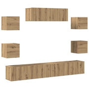 Set Mobile TV 7 pz | Armadietto TV | Mobile Porta TV Montato a Parete Rovere in Legno Multistrato