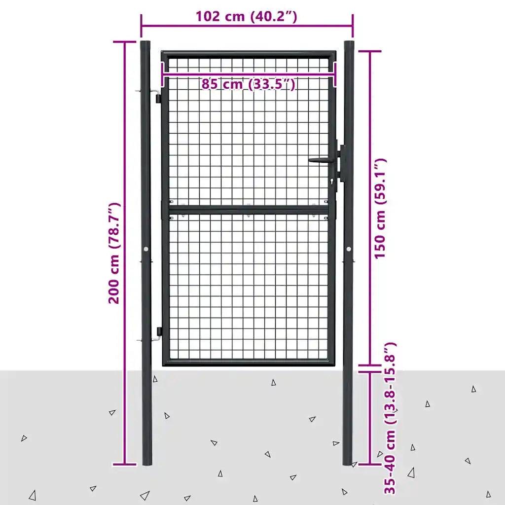 Cancello da Giardino in Rete di Acciaio Zincato 100x150 cm Grigio 145773