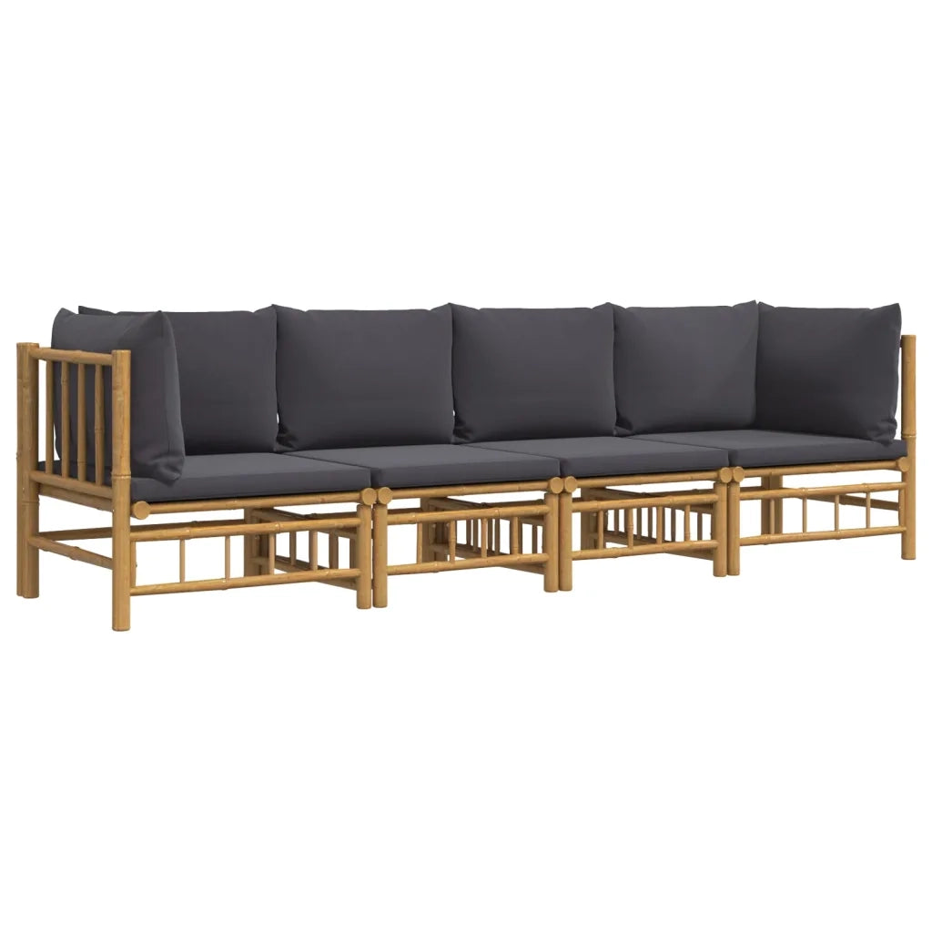 Set Salotto da Giardino 4pz con Cuscini Grigio Scuro Bambù 3155216