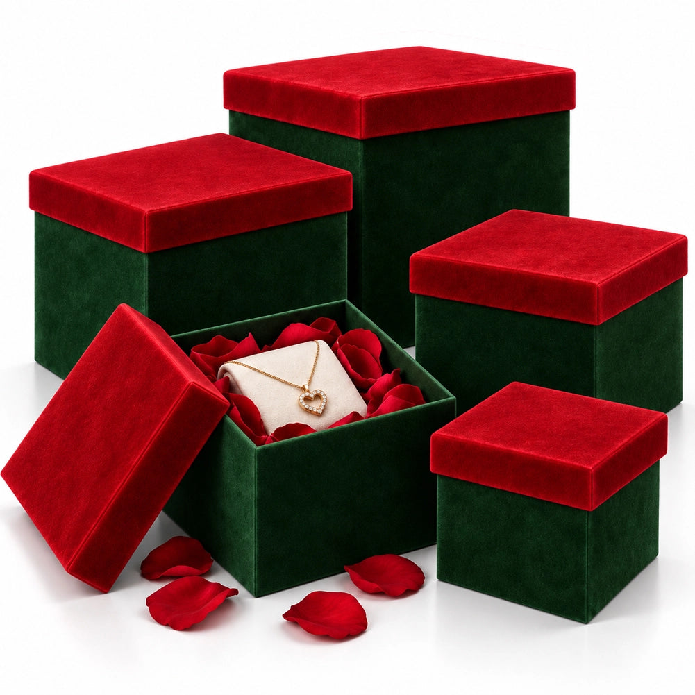 5 Box Regalo Natale Verde e Rosso Diverse Misure Decorazione Addobbo Natalizio