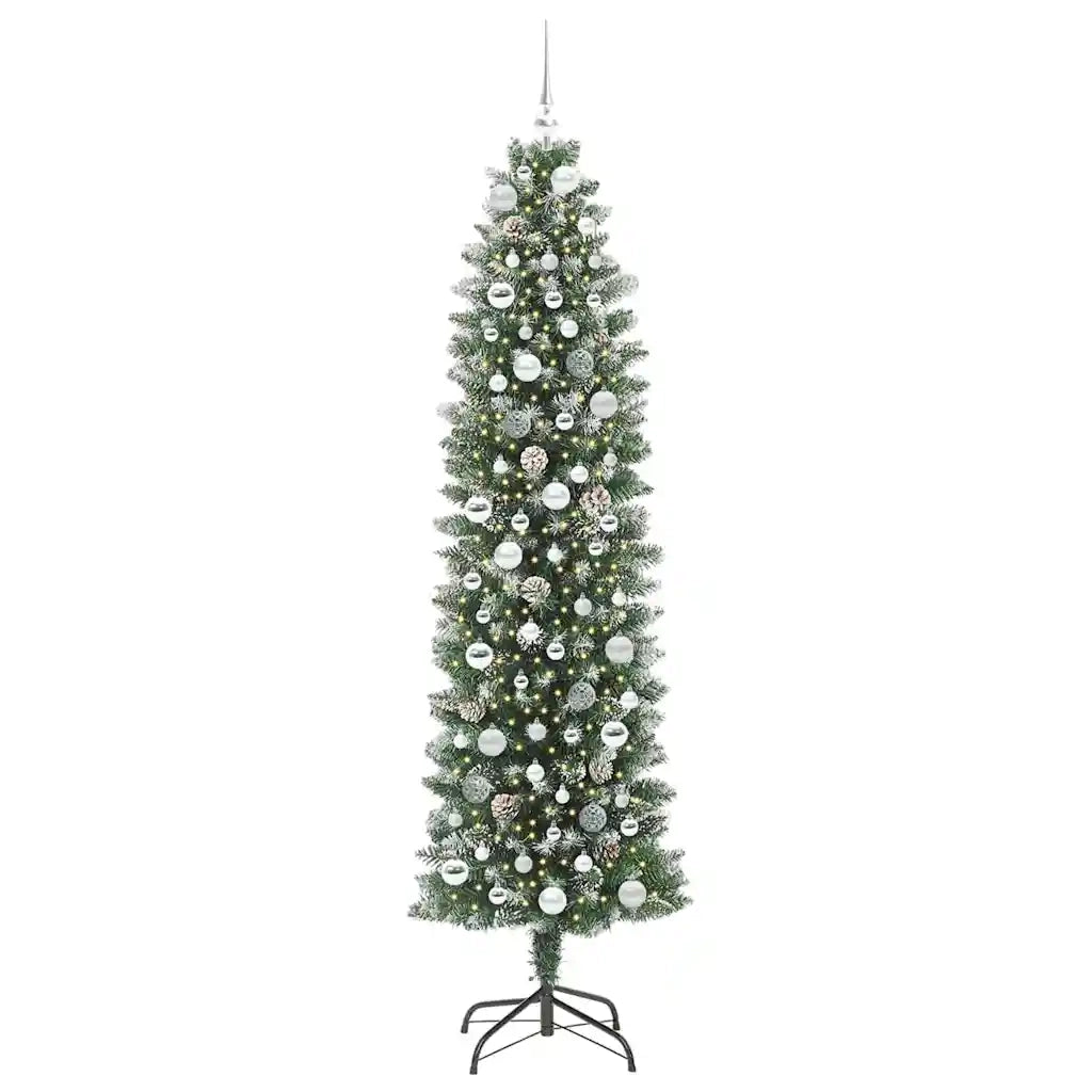 Albero di Natale Artificiale Sottile Verde e Bianco 210 cm 3395310