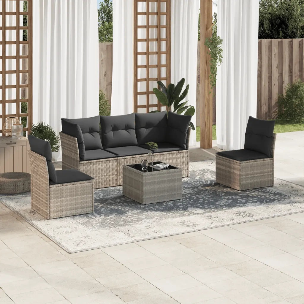 Set Divano da Giardino 6pz con Cuscini Grigio Chiaro Polyrattan