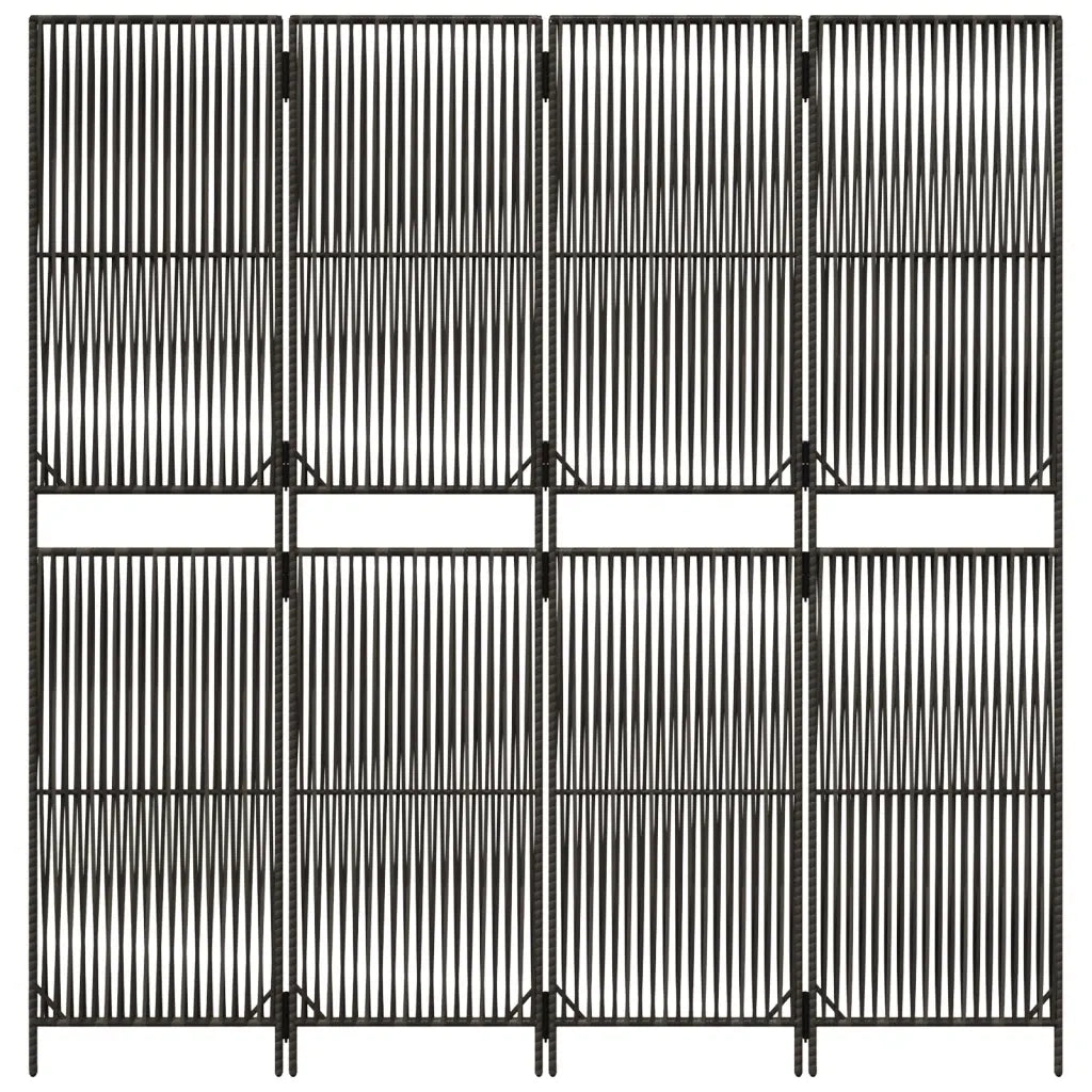 Divisorio per Ambienti | Divider per stanze | Paravento a 4 Pannelli Grigio in Polyrattan
