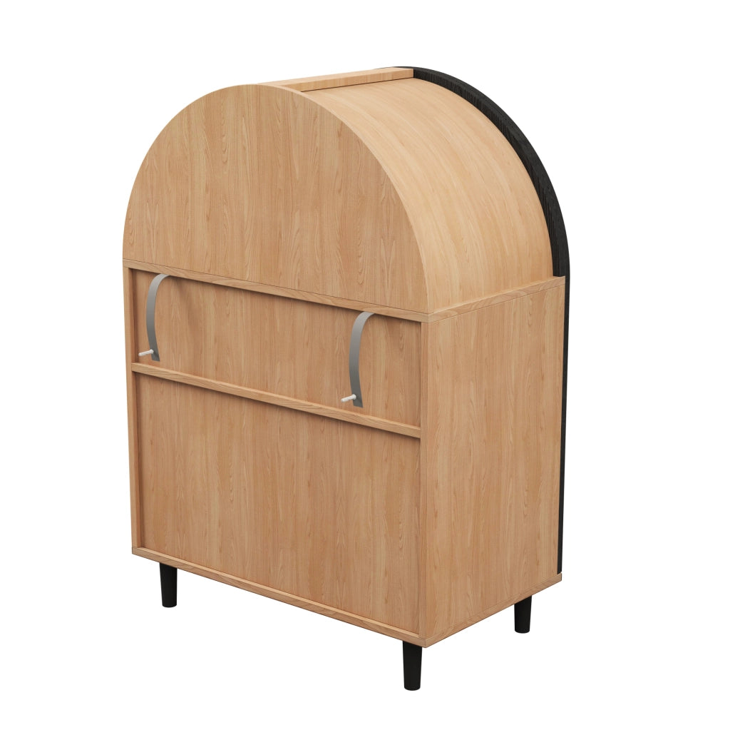 Scarpiera 70x40x100 cm con ripiani regolabili e ante in rattan MDF; pannello truciolare naturale e nero
