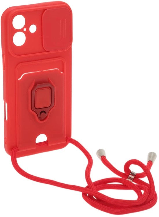 Custodia per iPhone 16 Plus - Collare regolabile - Cinturino per telefono - Protezione per telefono - Copertura per camera con scatto laterale - Stand per telefono con slot per carte di credito