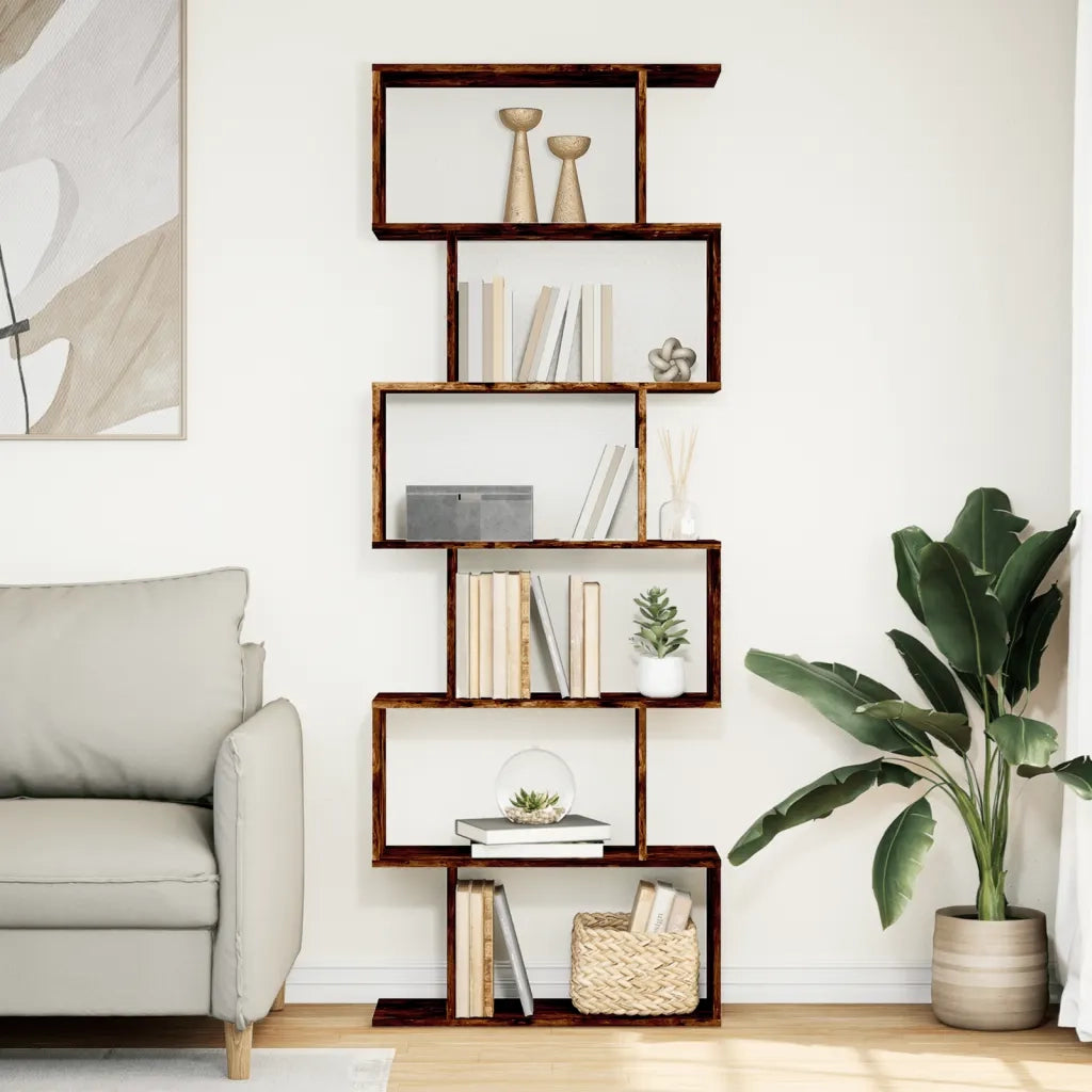 Libreria 6 Ripiani-Scaffale per Libri-Mobile di Stoccaggio Rovere Fumo 70x24x193 cm in Truciolato