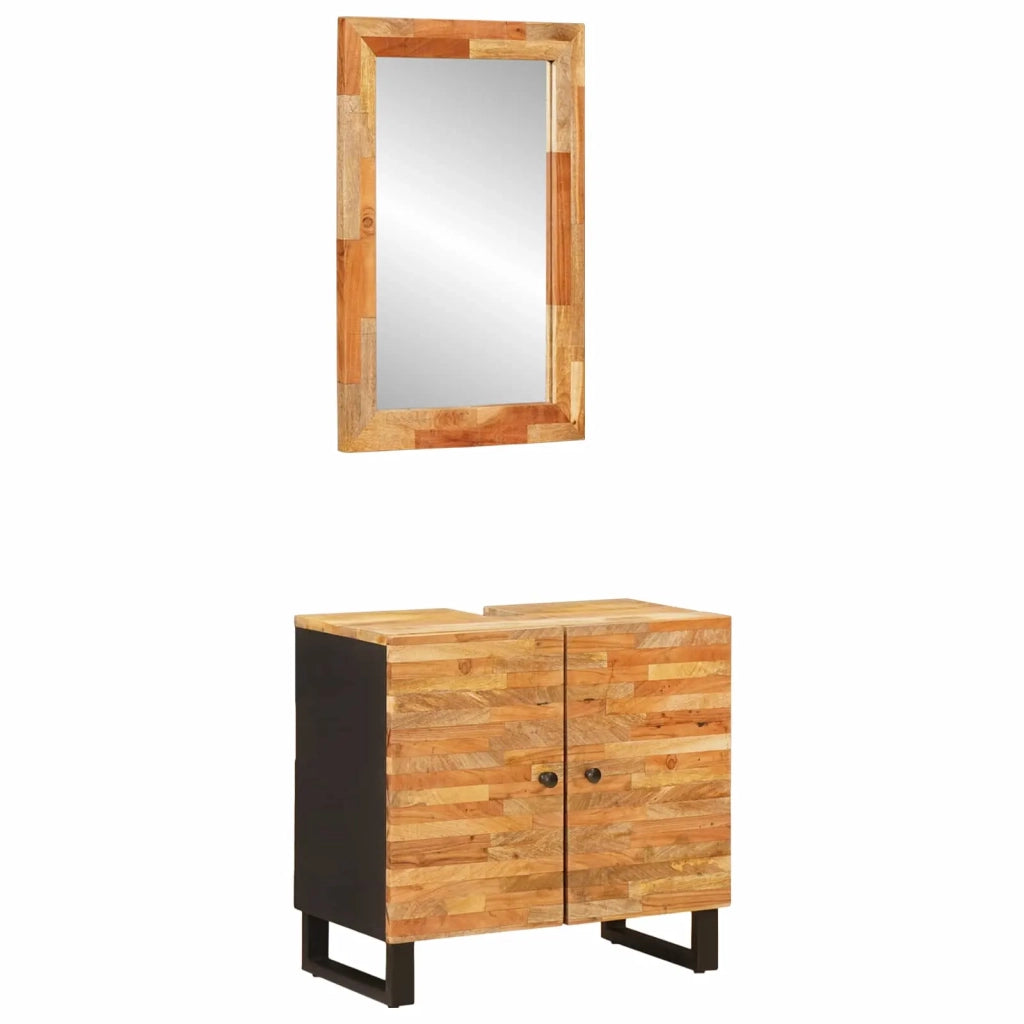 Set da Bagno con porta 2 pcs Naturale Legno di mango massello