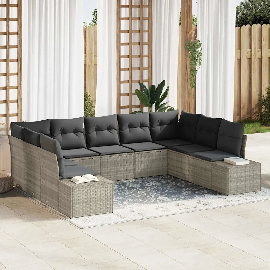 Set Divano da Giardino 9 pcs Grigio chiaro polyrattan