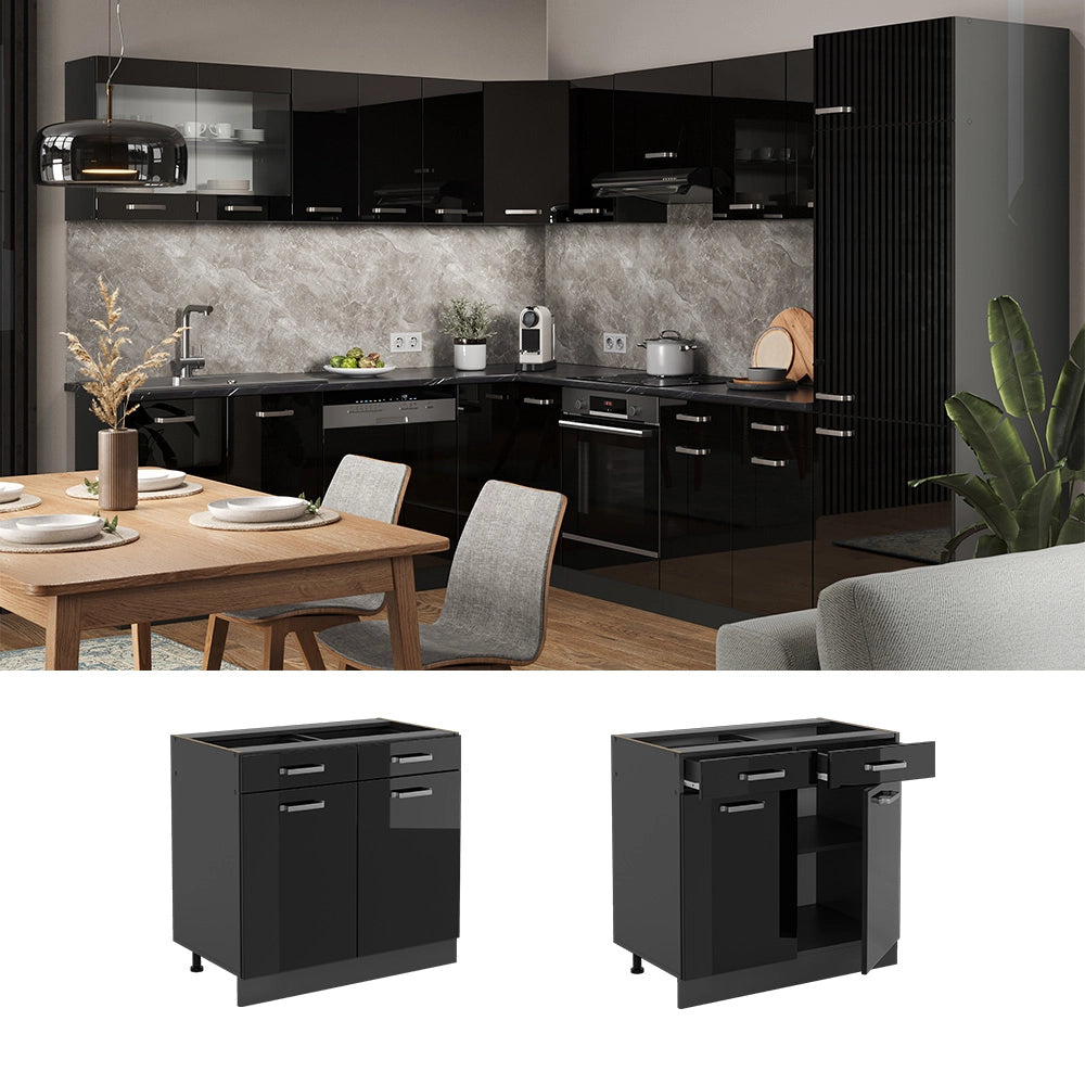 Vicco Mobiletto base per cucina Nero lucido 80 cm , PL Antracite