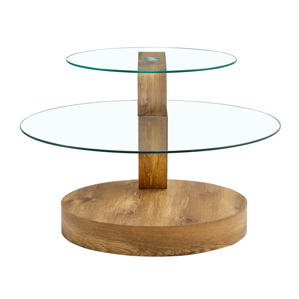 Tavolino da caffè moderno in vetro temperato e MDF con design multilivello