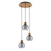 Sospensione nordica legno tonda vetro fumé 3xE27 Italux