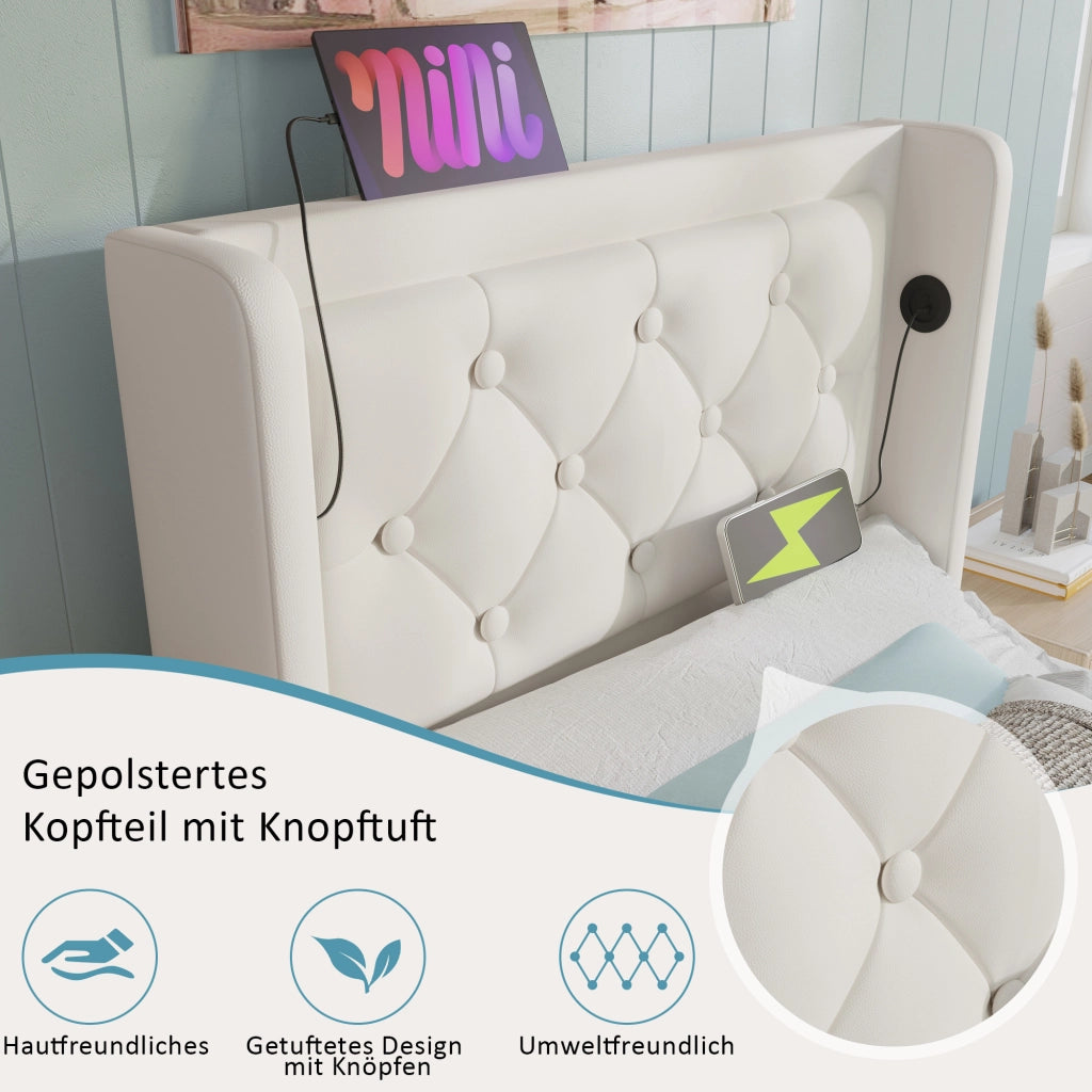 letto imbottito pu bianco 90 x 200 cm