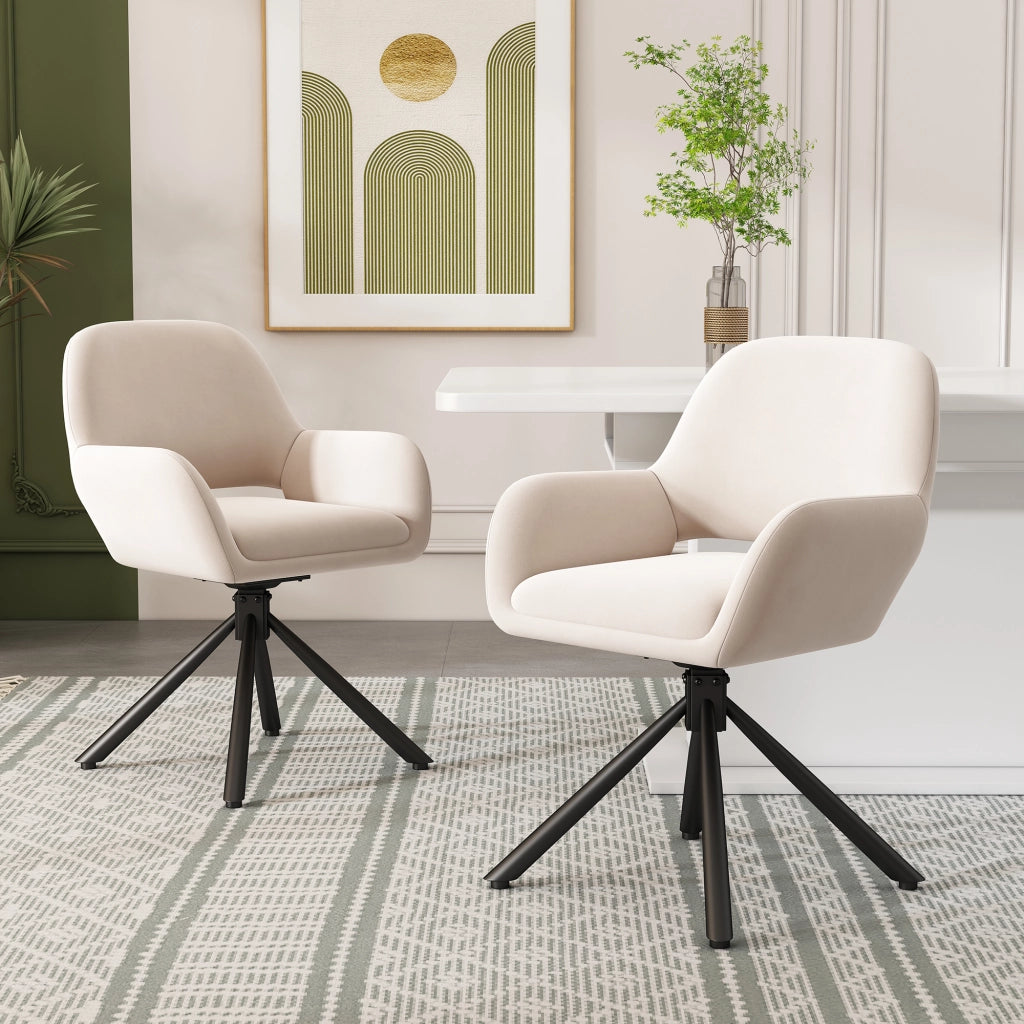 SEDIA DA PRANZO Girevole con braccioli, velluto beige, Set da 4 pezzi