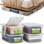 Set 4 Pezzi Contenitori con Coperchio 58x39x15 cm Storage Box Marea Capienza 20L in Plastica Trasparente