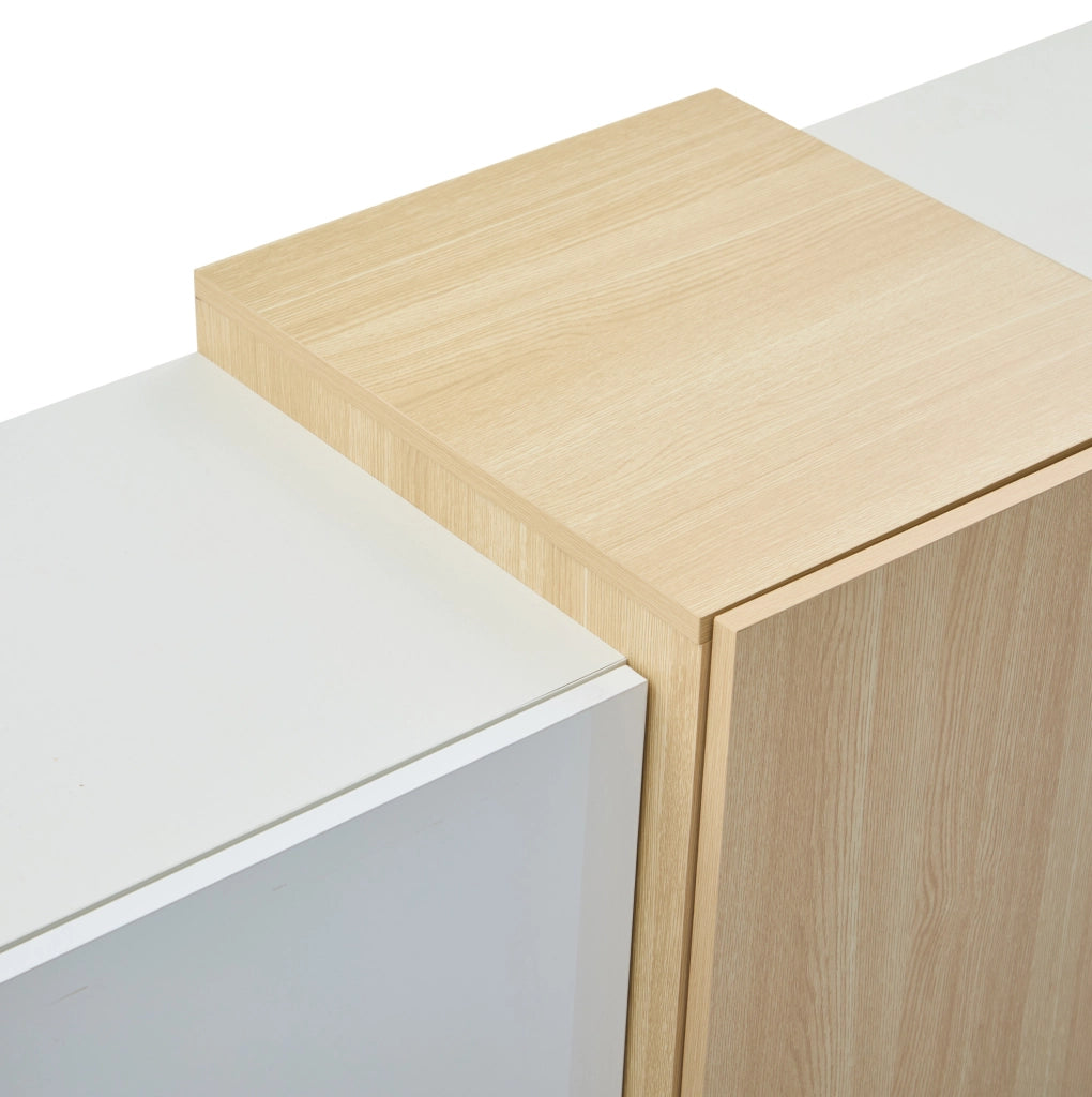 Credenza moderna bianca lucida in MDF 140 x 35 x 76;5 cm con 4 cassetti e 2 ante