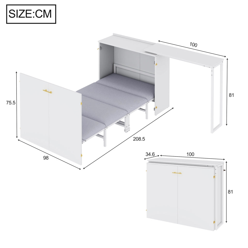 Letto pieghevole con scrivania materasso girevole e ruote risparmiante spazio ideale per camere da letto piccole ospiti e home office