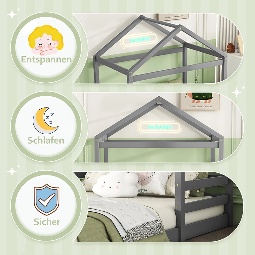 Letto a castello per bambini - Xylo - 140x200 cm - Grigio - In legno di pino senza materasso