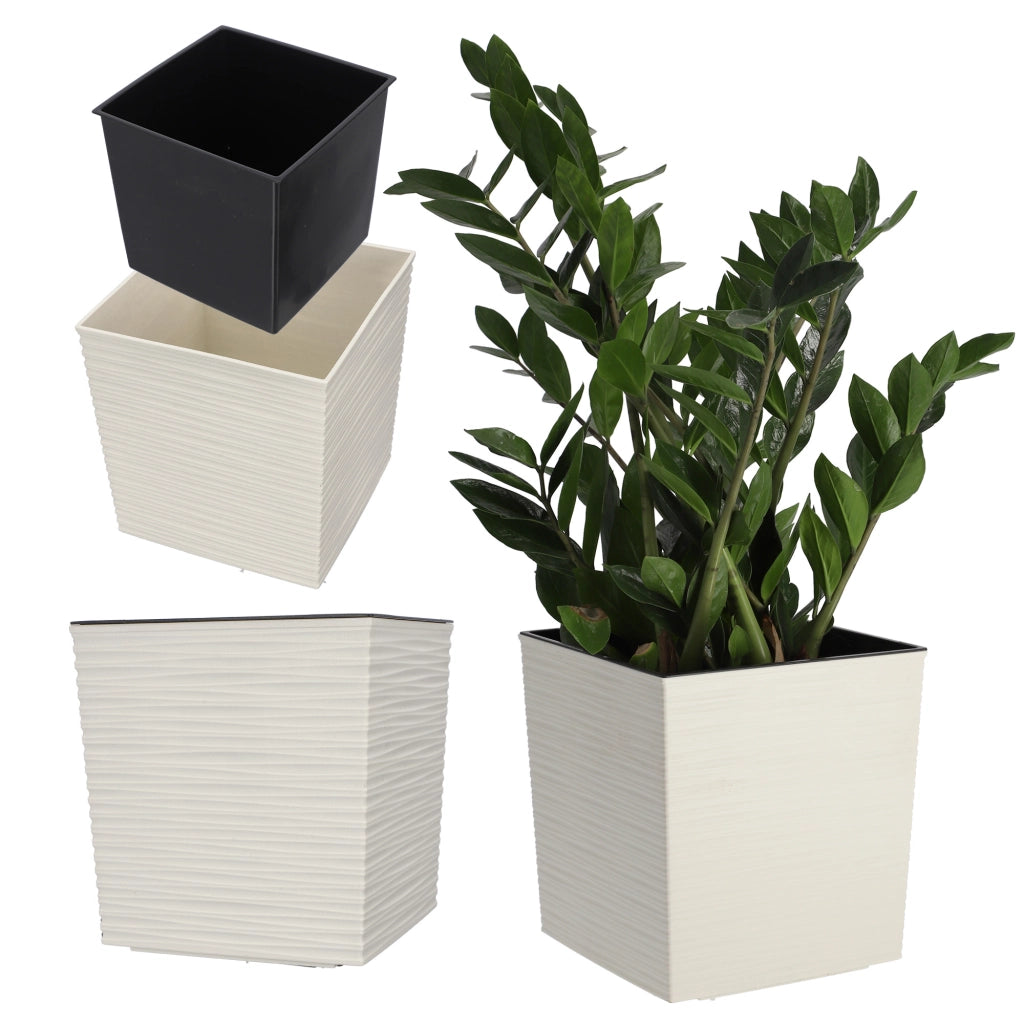 Vaso da fiori KADAX, 40 cm, color crema, con coperchio in plastica e inserto.