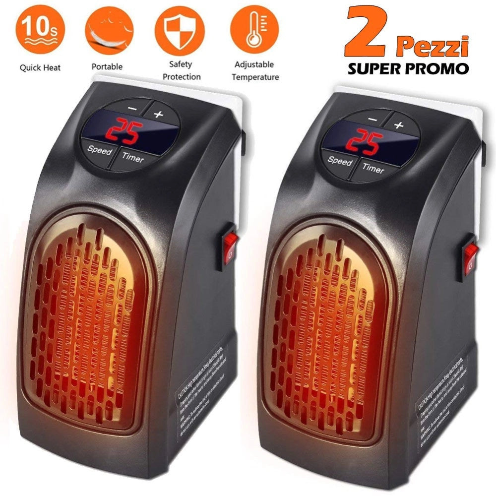 Trade Shop - Set 2 Pezzi Stufa Elettrica 400w Riscaldamento Portatile Spina Presa Elettrica -