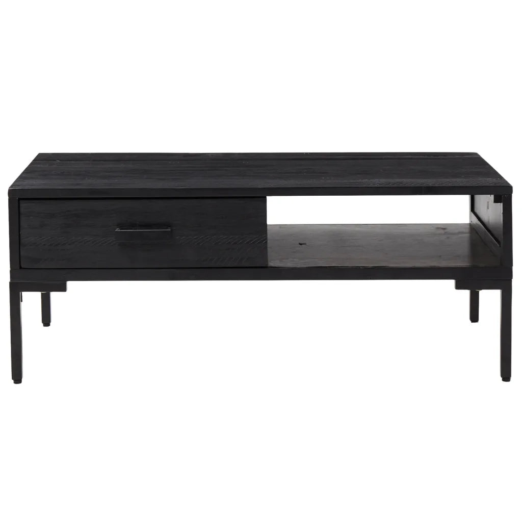 Tavolino da Salotto Nero 90x50x35 cm in Legno Massello di Pino 349930