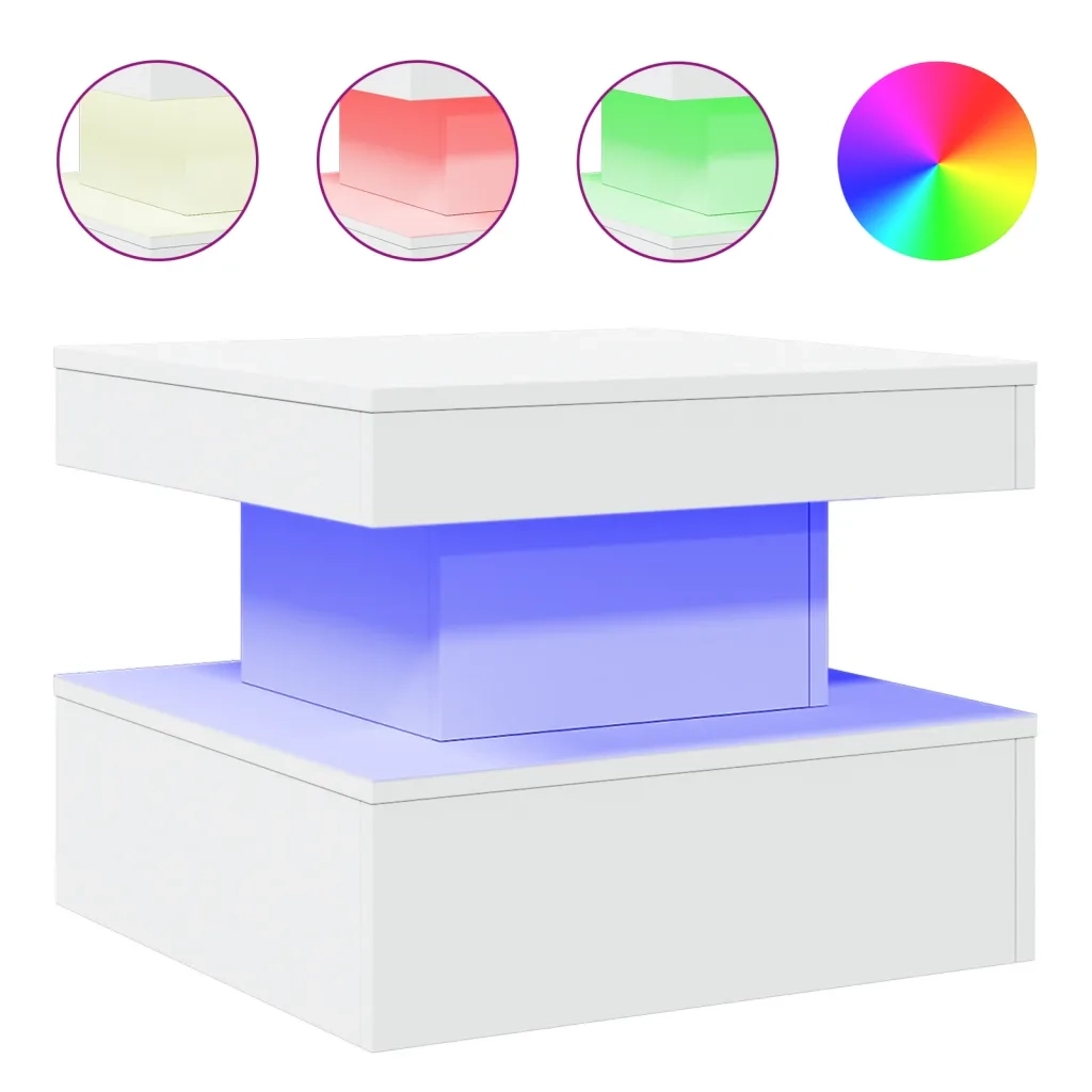 Tavolino da Salotto con Luci LED Bianco 50x50x40 cm 839840