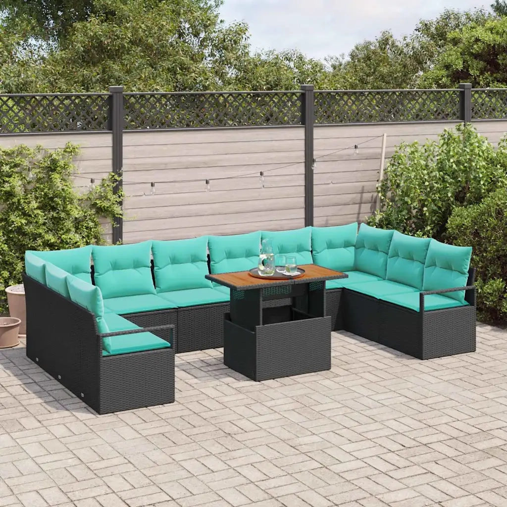 Set da Pranzo per Giardino 11 pcs Nero e Verde acqua 3349766