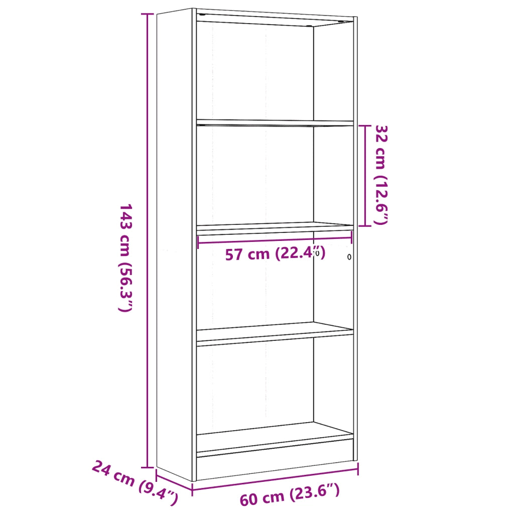 Libreria-Scaffale per Libri-Mobile di Stoccaggio Rovere Fumo 60x24x143 cm in Legno Multistrato