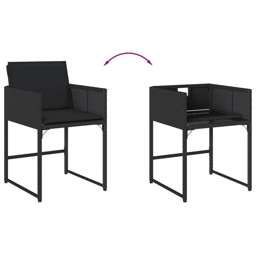 Sedie da Giardino con Cuscini 4 pz | Sedie da Esterno Nere in Polyrattan