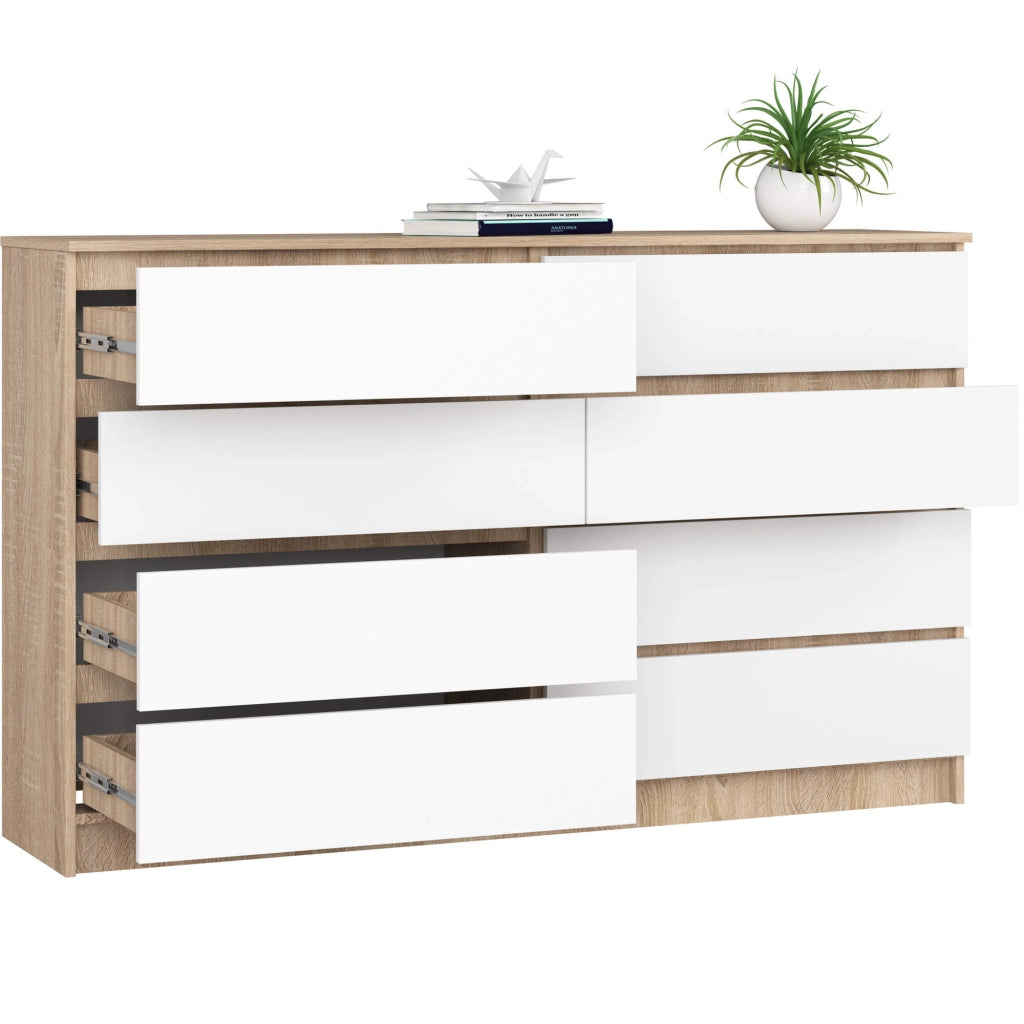 Cassettiera AKORD K160 Sonoma Quercia 160 cm 8 cassetti inserto frontale Bianco 160x40x99 cm