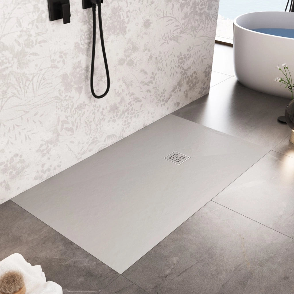 Piatto doccia in marmoresina grigio chiaro effetto pietra cemento passion, misura 70x110