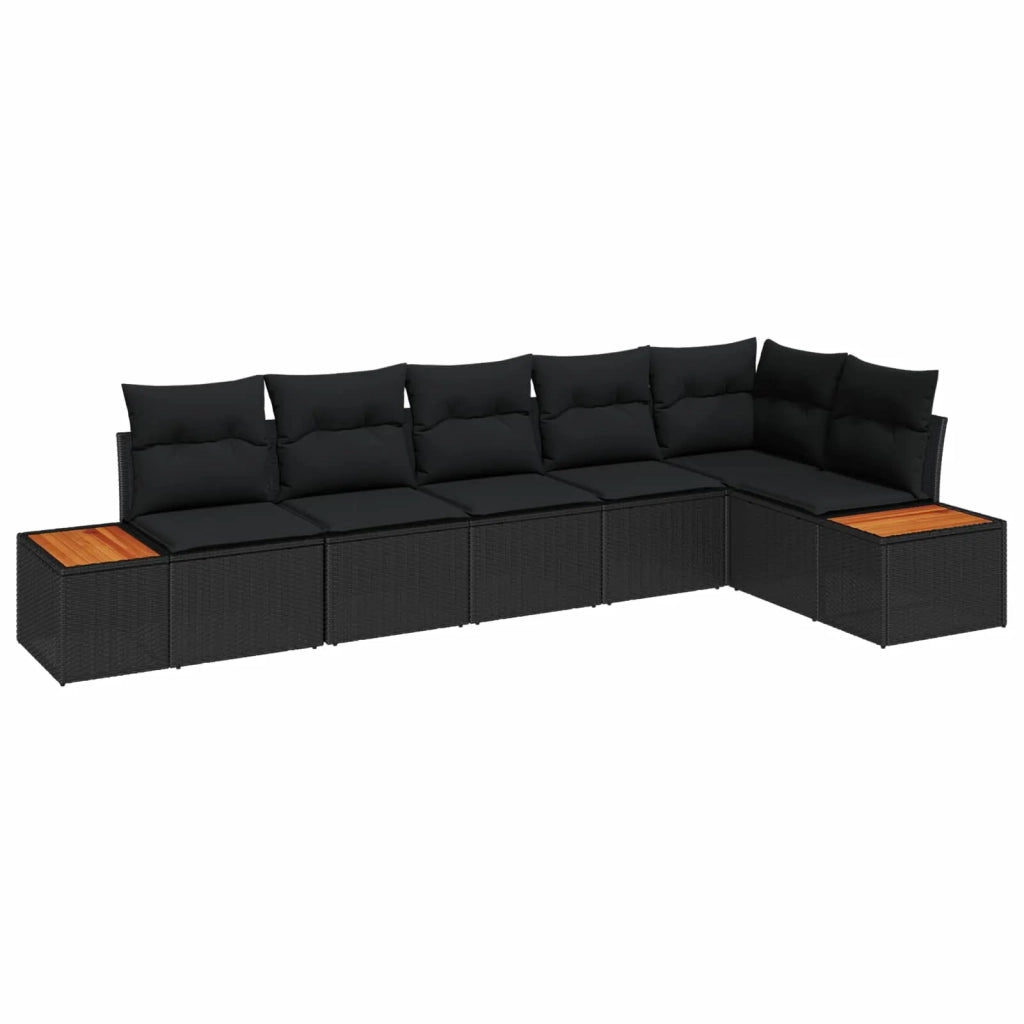 Set Divano da Giardino con cuscino 6 pcs Nero Poly Rattan 3348094