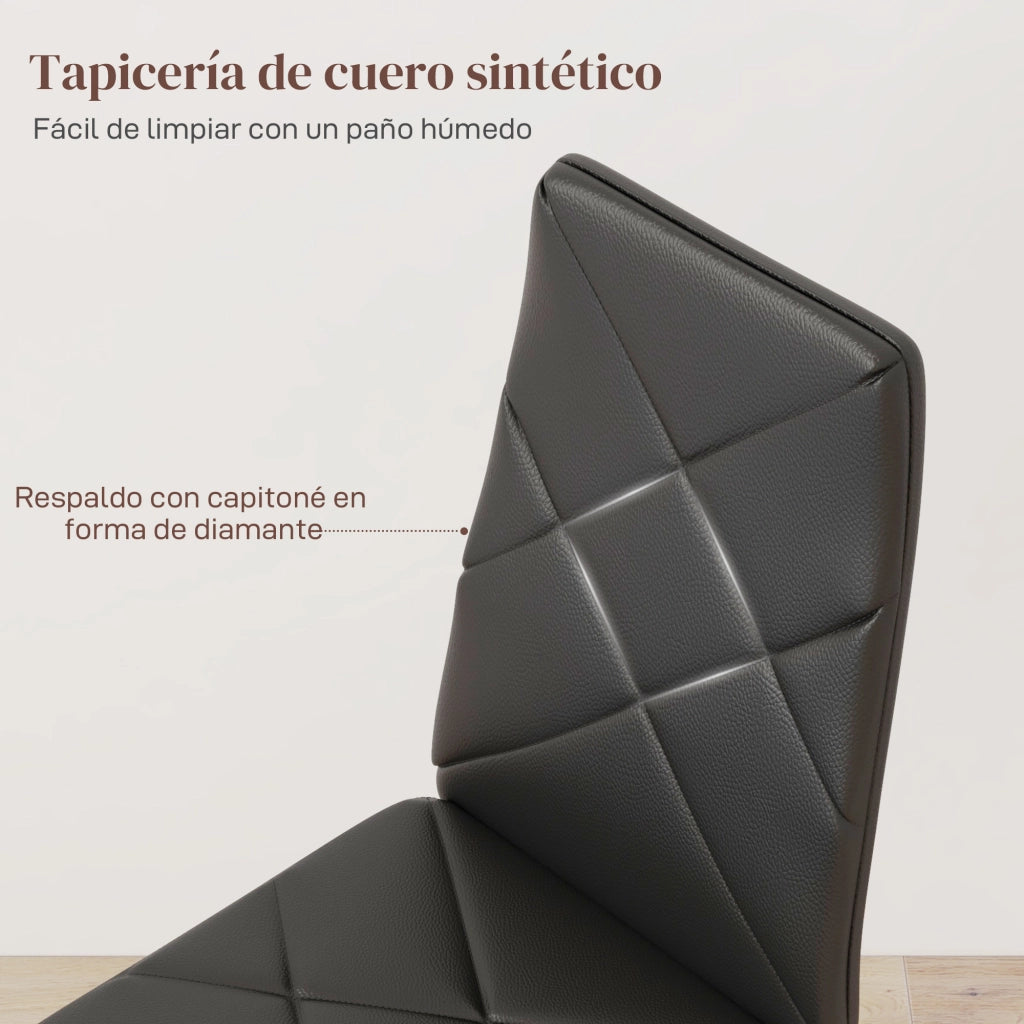 Set 6 Sedie da Pranzo Imbottite - Xylo - Similpelle Nero, Schienale Alto, Gambe Metallo 41x50x97cm