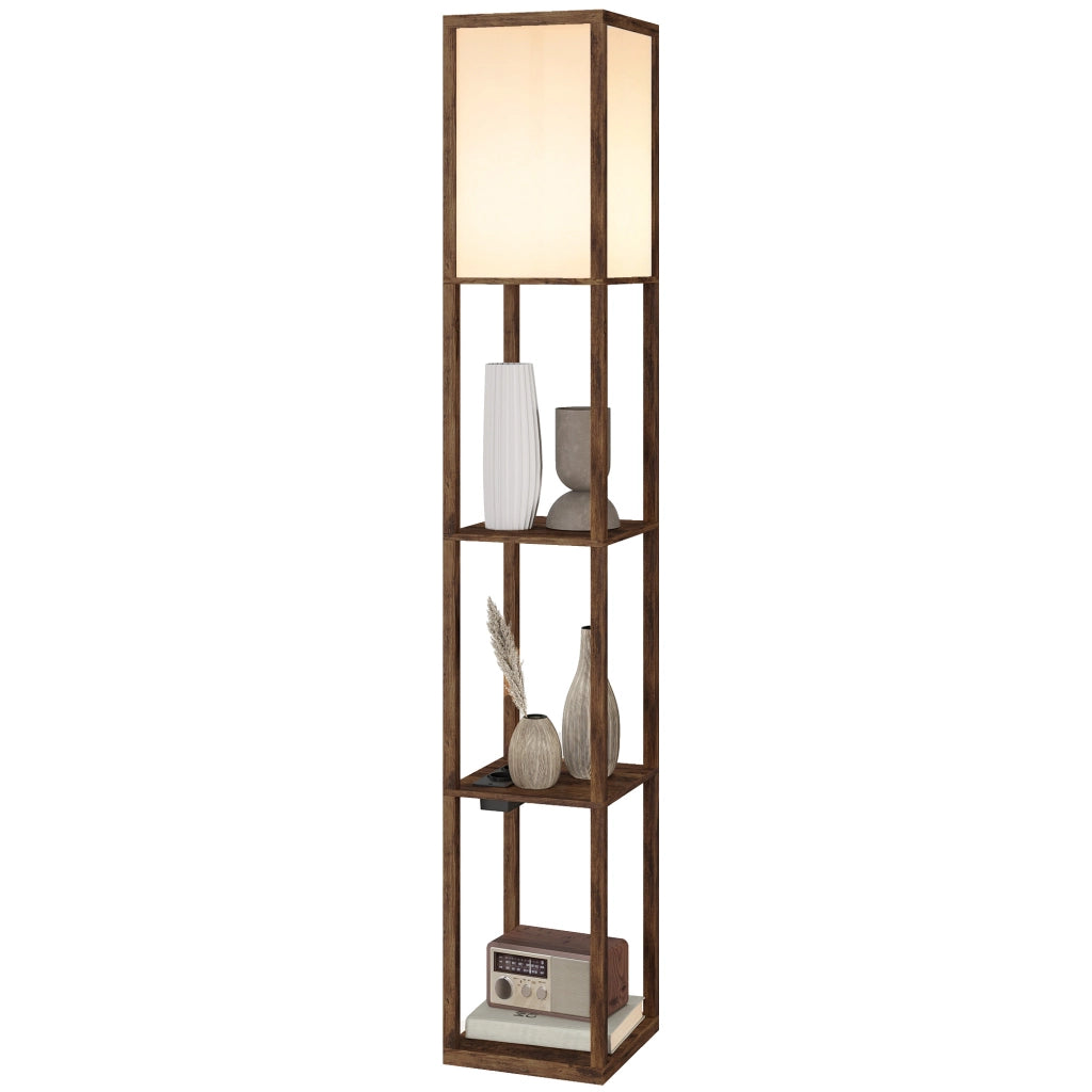 Lampada da Terra con Ripiani e USB ¨C Minimal ¨C Marrone
