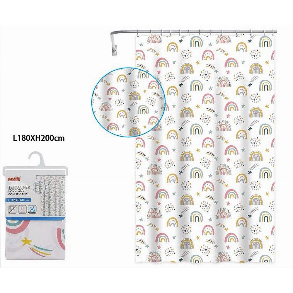 Trade Shop - Tenda Doccia Vasca Da Bagno Con 12 Ganci Arcobaleno Fantasy 180x200cm Peva 87563 -